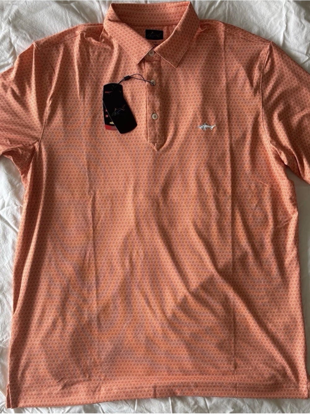 Greg Norman Play Dry Performance Golf Polo Shirt Mens Large Orange Pattern NWT